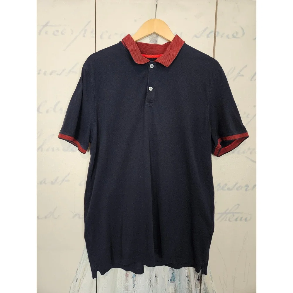 Banana Republic Performance Pique Polo XL Navy Red Trim Stretch Golf Classic